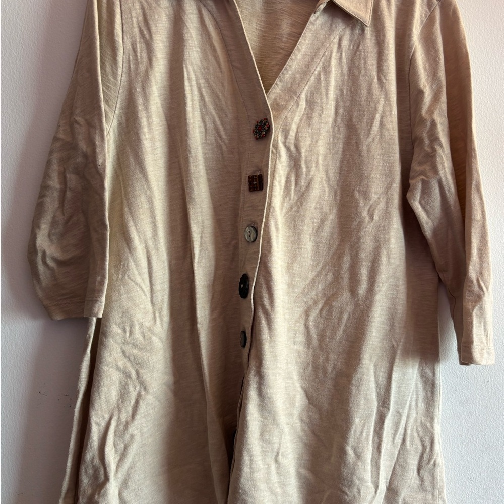 Soft Surroundings Light Tan Collared Top